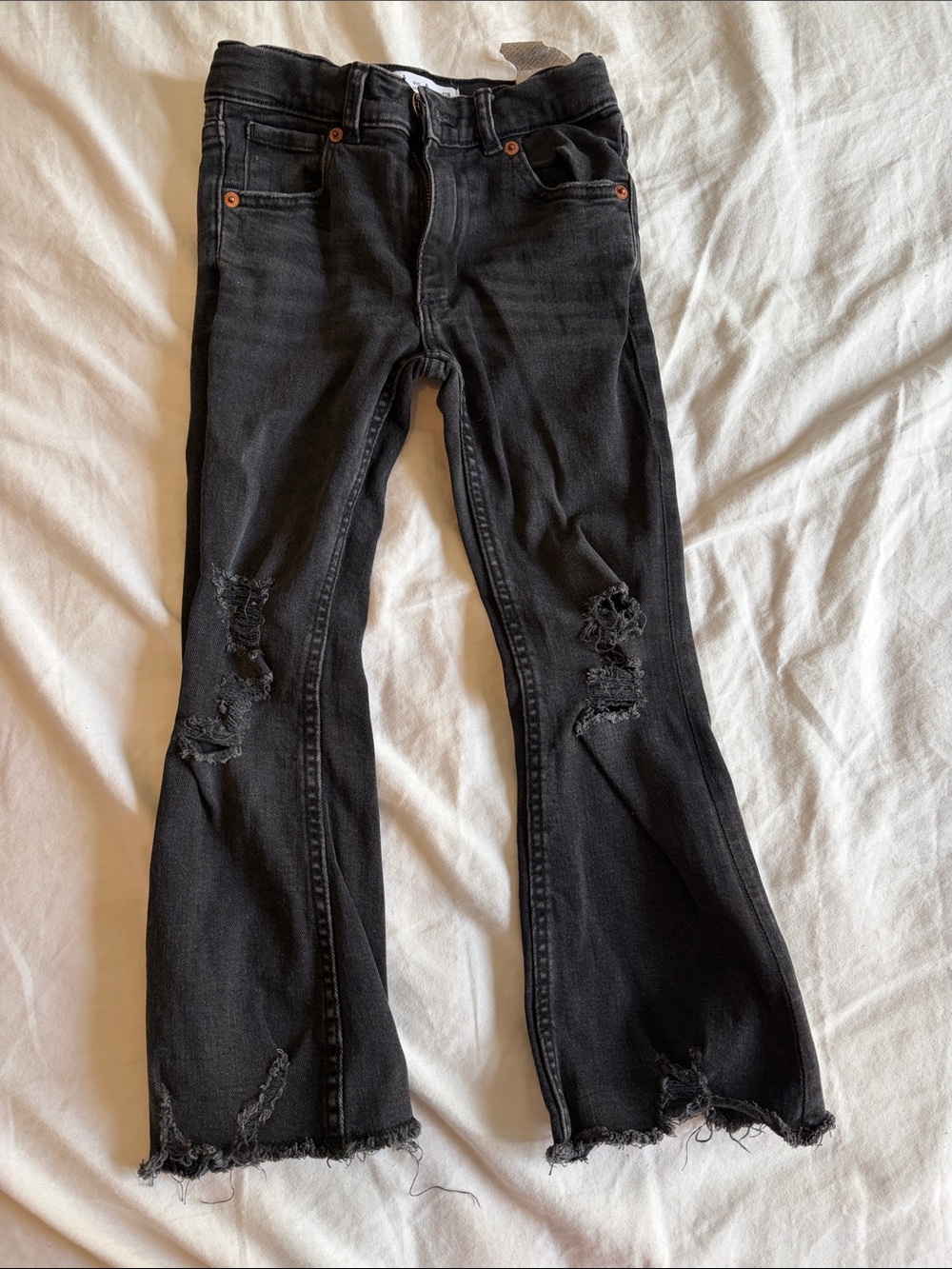 Zara Black Distressed Flare Jeans